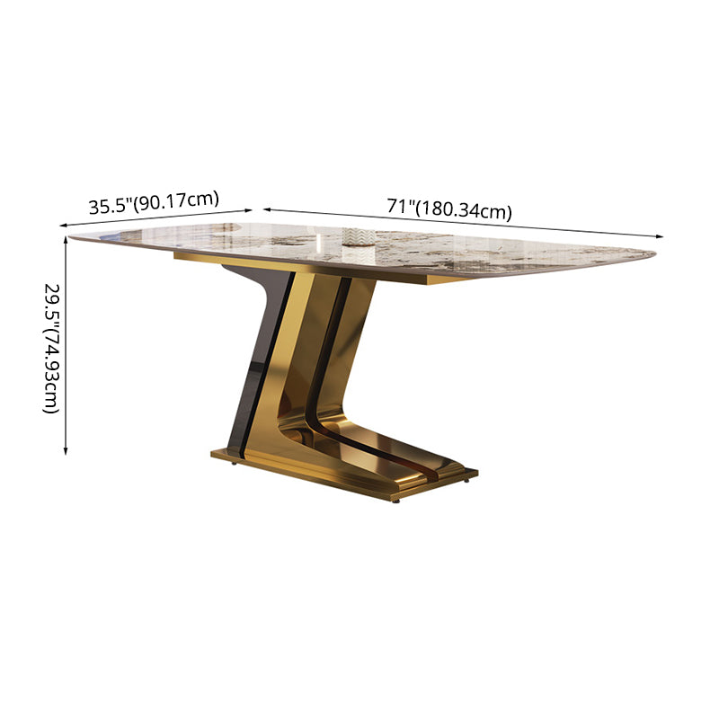 Dining Set of Modern Sintered Stone Table with Gold Metal Base Rectangle Dining Set for Restaurant Clearhalo 'Dining Room Sets' 'Dining Tables & Seating' 'dining_room_set' 'furn' 'furn_dining_room_set' 'Furniture' 'furniture_dining_room_set' 'Kitchen & Dining Furniture' 'kitchen&dining_furn' 'kitchen' 3492742