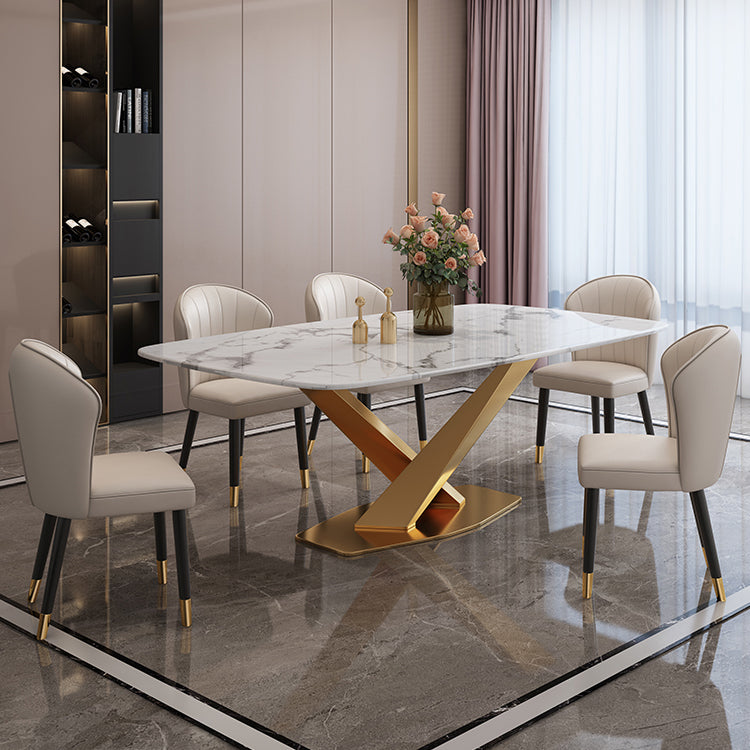 Modern Rectangle Sintered Stone Dining Table for 4/6 with Metal Base Dining Set for Restaurant Clearhalo 'Dining Room Sets' 'Dining Tables & Seating' 'dining_room_set' 'furn' 'furn_dining_room_set' 'Furniture' 'furniture_dining_room_set' 'Kitchen & Dining Furniture' 'kitchen&dining_furn' 'kitchen' 3492747