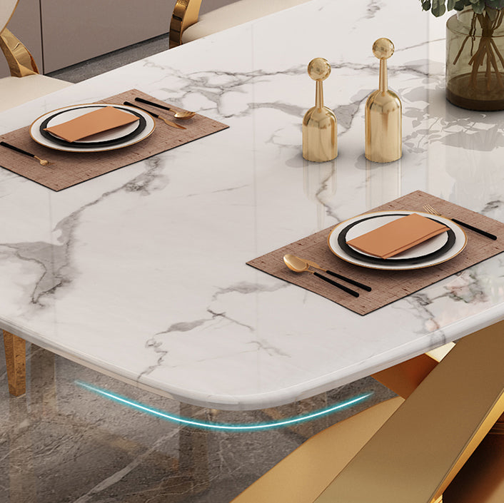 Modern Rectangle Sintered Stone Dining Table for 4/6 with Metal Base Dining Set for Restaurant Clearhalo 'Dining Room Sets' 'Dining Tables & Seating' 'dining_room_set' 'furn' 'furn_dining_room_set' 'Furniture' 'furniture_dining_room_set' 'Kitchen & Dining Furniture' 'kitchen&dining_furn' 'kitchen' 3492750