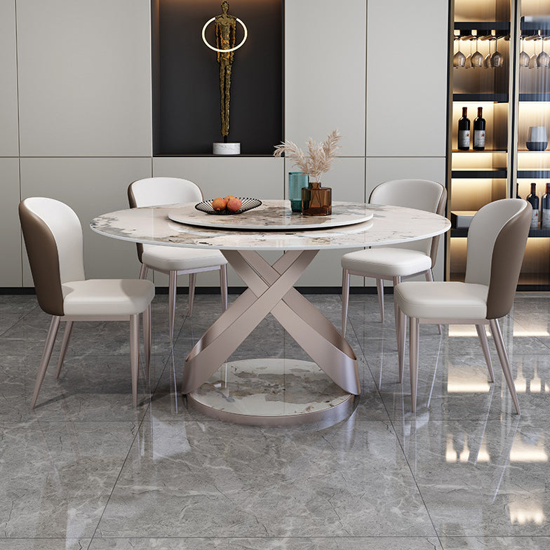 Nordic Round Sintered Stone Dining Table of 5/7 with Pedestal Base Dining Set for Restaurant 5 Piece Set Clearhalo 'Dining Room Sets' 'Dining Tables & Seating' 'dining_room_set' 'furn' 'furn_dining_room_set' 'Furniture' 'furniture_dining_room_set' 'Kitchen & Dining Furniture' 'kitchen&dining_furn' 'kitchen' 3492839