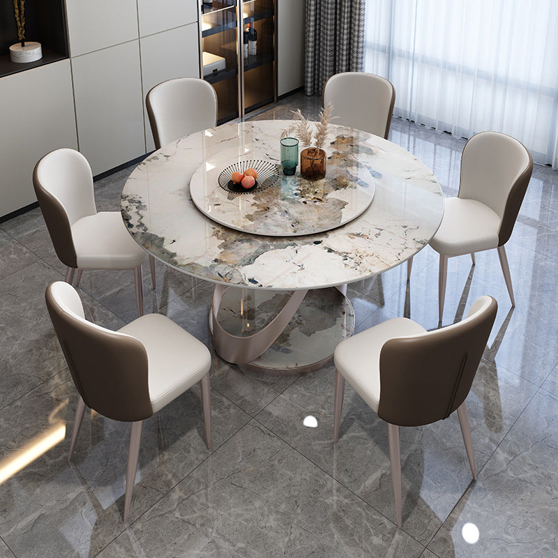 Nordic Round Sintered Stone Dining Table of 5/7 with Pedestal Base Dining Set for Restaurant Clearhalo 'Dining Room Sets' 'Dining Tables & Seating' 'dining_room_set' 'furn' 'furn_dining_room_set' 'Furniture' 'furniture_dining_room_set' 'Kitchen & Dining Furniture' 'kitchen&dining_furn' 'kitchen' 3492841
