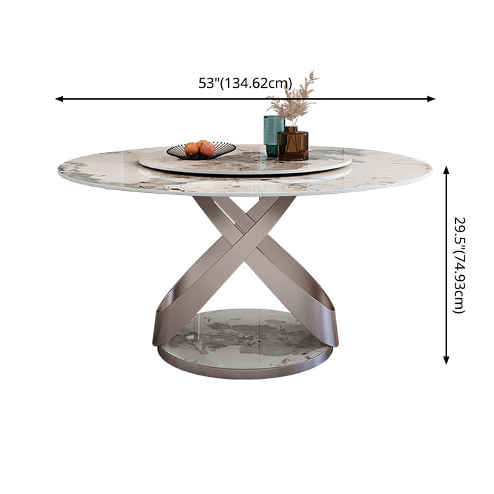 Nordic Round Sintered Stone Dining Table of 5/7 with Pedestal Base Dining Set for Restaurant Clearhalo 'Dining Room Sets' 'Dining Tables & Seating' 'dining_room_set' 'furn' 'furn_dining_room_set' 'Furniture' 'furniture_dining_room_set' 'Kitchen & Dining Furniture' 'kitchen&dining_furn' 'kitchen' 3492850