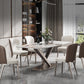 Contemporary Style Sintered Stone Dining Table with White Fixed Table and Trestle Base for Home Use Clearhalo 'Dining Room Sets' 'Dining Tables & Seating' 'dining_room_set' 'furn' 'furn_dining_room_set' 'Furniture' 'furniture_dining_room_set' 'Kitchen & Dining Furniture' 'kitchen&dining_furn' 'kitchen' 3492868