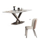 Contemporary Style Sintered Stone Dining Table with White Fixed Table and Trestle Base for Home Use Brown 5 Piece Set Clearhalo 'Dining Room Sets' 'Dining Tables & Seating' 'dining_room_set' 'furn' 'furn_dining_room_set' 'Furniture' 'furniture_dining_room_set' 'Kitchen & Dining Furniture' 'kitchen&dining_furn' 'kitchen' 3492872