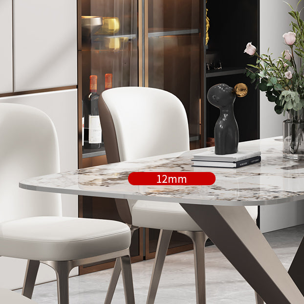 Contemporary Style Sintered Stone Dining Table with White Fixed Table and Trestle Base for Home Use Clearhalo 'Dining Room Sets' 'Dining Tables & Seating' 'dining_room_set' 'furn' 'furn_dining_room_set' 'Furniture' 'furniture_dining_room_set' 'Kitchen & Dining Furniture' 'kitchen&dining_furn' 'kitchen' 3492878