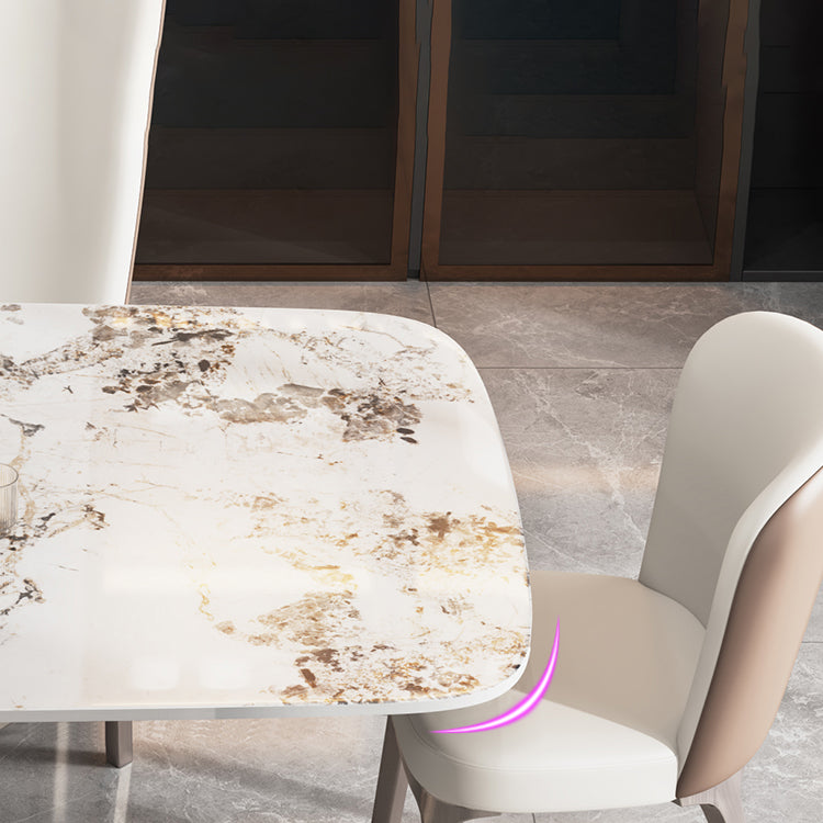 Contemporary Style Sintered Stone Dining Table with White Fixed Table and Trestle Base for Home Use Clearhalo 'Dining Room Sets' 'Dining Tables & Seating' 'dining_room_set' 'furn' 'furn_dining_room_set' 'Furniture' 'furniture_dining_room_set' 'Kitchen & Dining Furniture' 'kitchen&dining_furn' 'kitchen' 3492880