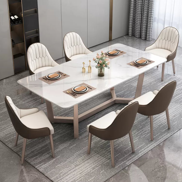 Standard Marble Top Dining Set with Metallic Legs Base for Dining Furniture 7 Piece Set Clearhalo 'Dining Room Sets' 'Dining Tables & Seating' 'dining_room_set' 'furn' 'furn_dining_room_set' 'Furniture' 'furniture_dining_room_set' 'Kitchen & Dining Furniture' 'kitchen&dining_furn' 'kitchen' 3492888
