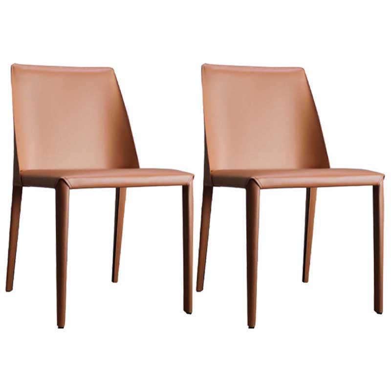 Contemporary Solid Back Chair 18'' Wide Leather Chair with 4 Metal Legs for Home Light Orange 2 Piece Set Clearhalo ' kitchen&dining_furn' 'Dining Chairs' 'Dining Tables & Seating' 'dining_chair' 'furn' 'furn_dining_chair' 'Furniture' 'furniture_dining_chair' 'Kitchen & Dining Furniture' 'kitchen' 3492992