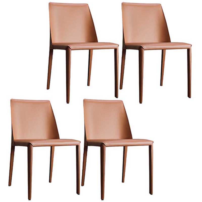 Contemporary Solid Back Chair 18'' Wide Leather Chair with 4 Metal Legs for Home Light Orange 4 Piece Set Clearhalo ' kitchen&dining_furn' 'Dining Chairs' 'Dining Tables & Seating' 'dining_chair' 'furn' 'furn_dining_chair' 'Furniture' 'furniture_dining_chair' 'Kitchen & Dining Furniture' 'kitchen' 3492994