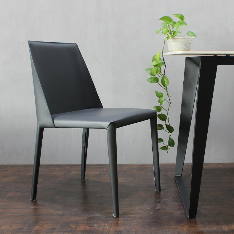 Contemporary Solid Back Chair 18'' Wide Leather Chair with 4 Metal Legs for Home Clearhalo ' kitchen&dining_furn' 'Dining Chairs' 'Dining Tables & Seating' 'dining_chair' 'furn' 'furn_dining_chair' 'Furniture' 'furniture_dining_chair' 'Kitchen & Dining Furniture' 'kitchen' 3492995