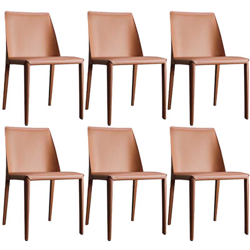 Contemporary Solid Back Chair 18'' Wide Leather Chair with 4 Metal Legs for Home Light Orange 6 Piece Set Clearhalo ' kitchen&dining_furn' 'Dining Chairs' 'Dining Tables & Seating' 'dining_chair' 'furn' 'furn_dining_chair' 'Furniture' 'furniture_dining_chair' 'Kitchen & Dining Furniture' 'kitchen' 3492996