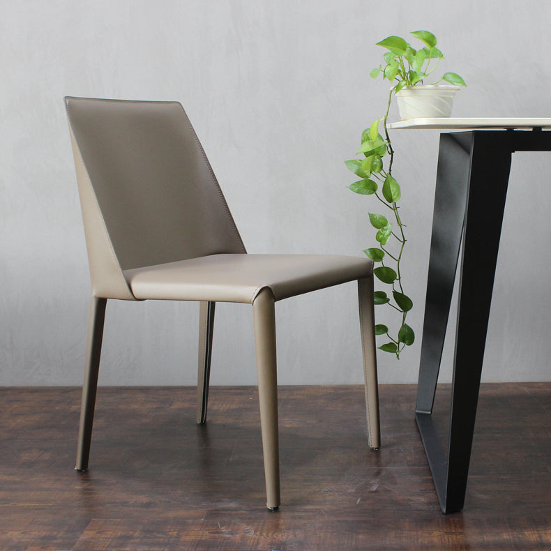 Contemporary Solid Back Chair 18'' Wide Leather Chair with 4 Metal Legs for Home Clearhalo ' kitchen&dining_furn' 'Dining Chairs' 'Dining Tables & Seating' 'dining_chair' 'furn' 'furn_dining_chair' 'Furniture' 'furniture_dining_chair' 'Kitchen & Dining Furniture' 'kitchen' 3492997