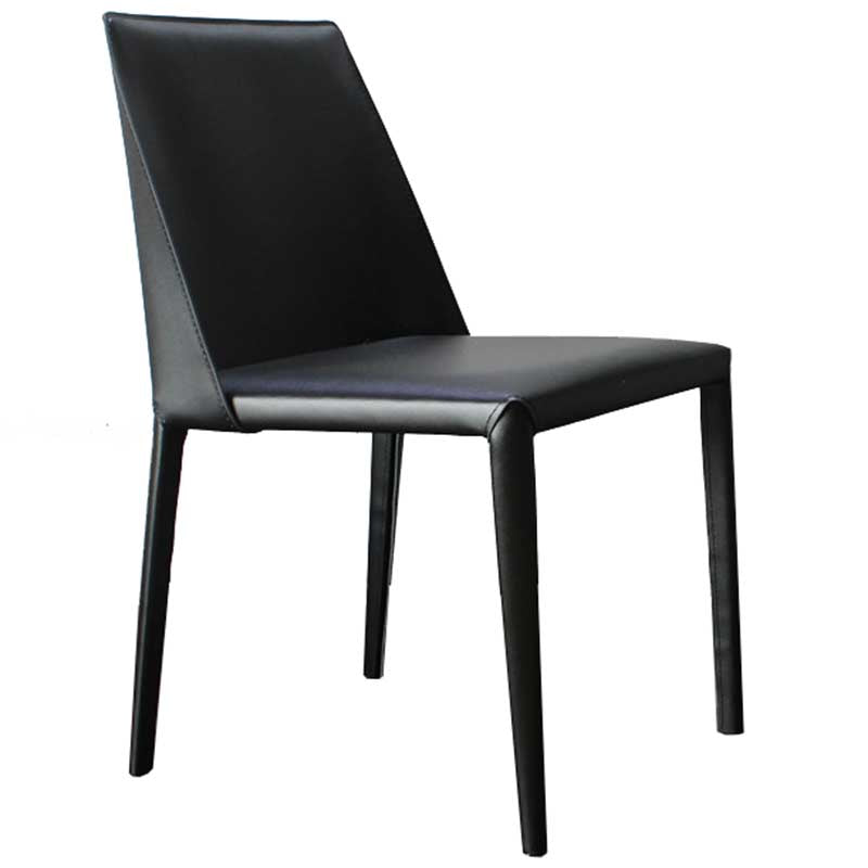 Contemporary Solid Back Chair 18'' Wide Leather Chair with 4 Metal Legs for Home Black 1 Piece Clearhalo ' kitchen&dining_furn' 'Dining Chairs' 'Dining Tables & Seating' 'dining_chair' 'furn' 'furn_dining_chair' 'Furniture' 'furniture_dining_chair' 'Kitchen & Dining Furniture' 'kitchen' 3492998