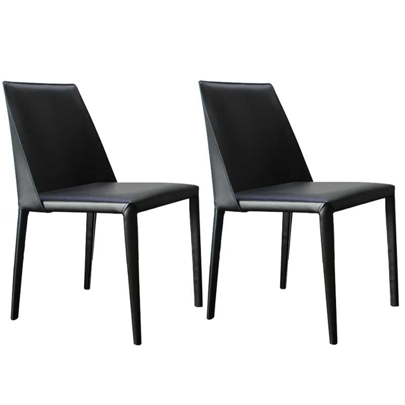 Contemporary Solid Back Chair 18'' Wide Leather Chair with 4 Metal Legs for Home Black 2 Piece Set Clearhalo ' kitchen&dining_furn' 'Dining Chairs' 'Dining Tables & Seating' 'dining_chair' 'furn' 'furn_dining_chair' 'Furniture' 'furniture_dining_chair' 'Kitchen & Dining Furniture' 'kitchen' 3493000