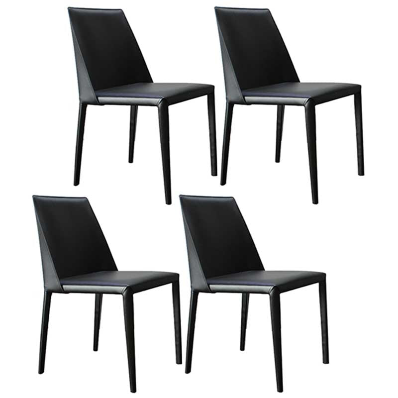 Contemporary Solid Back Chair 18'' Wide Leather Chair with 4 Metal Legs for Home Black 4 Piece Set Clearhalo ' kitchen&dining_furn' 'Dining Chairs' 'Dining Tables & Seating' 'dining_chair' 'furn' 'furn_dining_chair' 'Furniture' 'furniture_dining_chair' 'Kitchen & Dining Furniture' 'kitchen' 3493003
