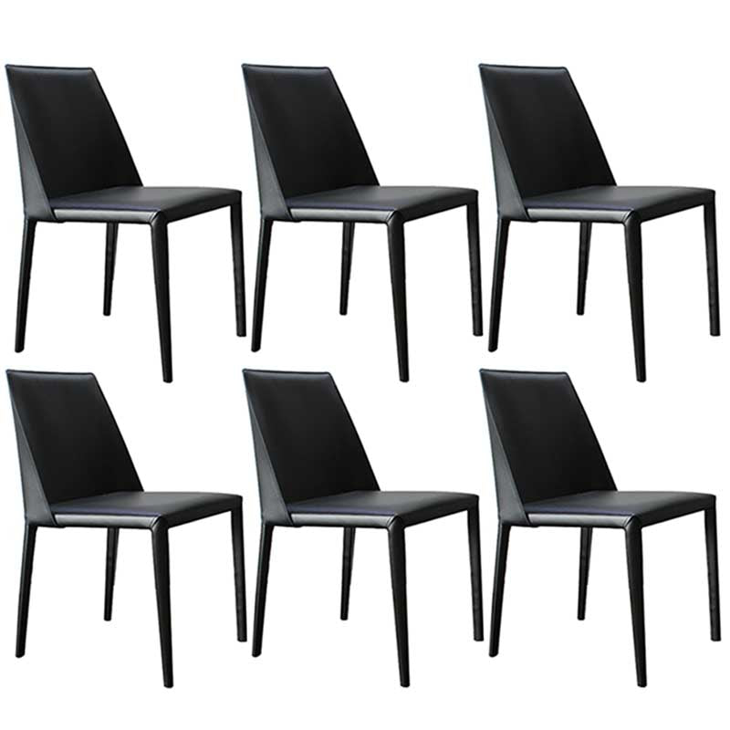 Contemporary Solid Back Chair 18'' Wide Leather Chair with 4 Metal Legs for Home Black 6 Piece Set Clearhalo ' kitchen&dining_furn' 'Dining Chairs' 'Dining Tables & Seating' 'dining_chair' 'furn' 'furn_dining_chair' 'Furniture' 'furniture_dining_chair' 'Kitchen & Dining Furniture' 'kitchen' 3493004