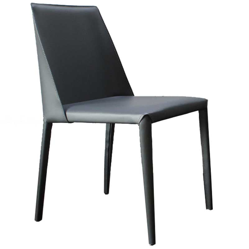 Contemporary Solid Back Chair 18'' Wide Leather Chair with 4 Metal Legs for Home Grey 1 Piece Clearhalo ' kitchen&dining_furn' 'Dining Chairs' 'Dining Tables & Seating' 'dining_chair' 'furn' 'furn_dining_chair' 'Furniture' 'furniture_dining_chair' 'Kitchen & Dining Furniture' 'kitchen' 3493007