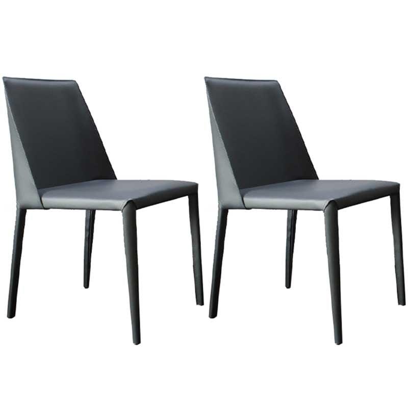 Contemporary Solid Back Chair 18'' Wide Leather Chair with 4 Metal Legs for Home Grey 2 Piece Set Clearhalo ' kitchen&dining_furn' 'Dining Chairs' 'Dining Tables & Seating' 'dining_chair' 'furn' 'furn_dining_chair' 'Furniture' 'furniture_dining_chair' 'Kitchen & Dining Furniture' 'kitchen' 3493008