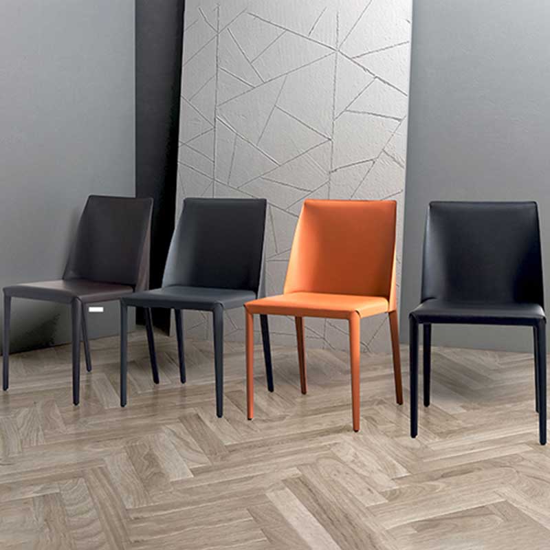 Contemporary Solid Back Chair 18'' Wide Leather Chair with 4 Metal Legs for Home Clearhalo ' kitchen&dining_furn' 'Dining Chairs' 'Dining Tables & Seating' 'dining_chair' 'furn' 'furn_dining_chair' 'Furniture' 'furniture_dining_chair' 'Kitchen & Dining Furniture' 'kitchen' 3493010