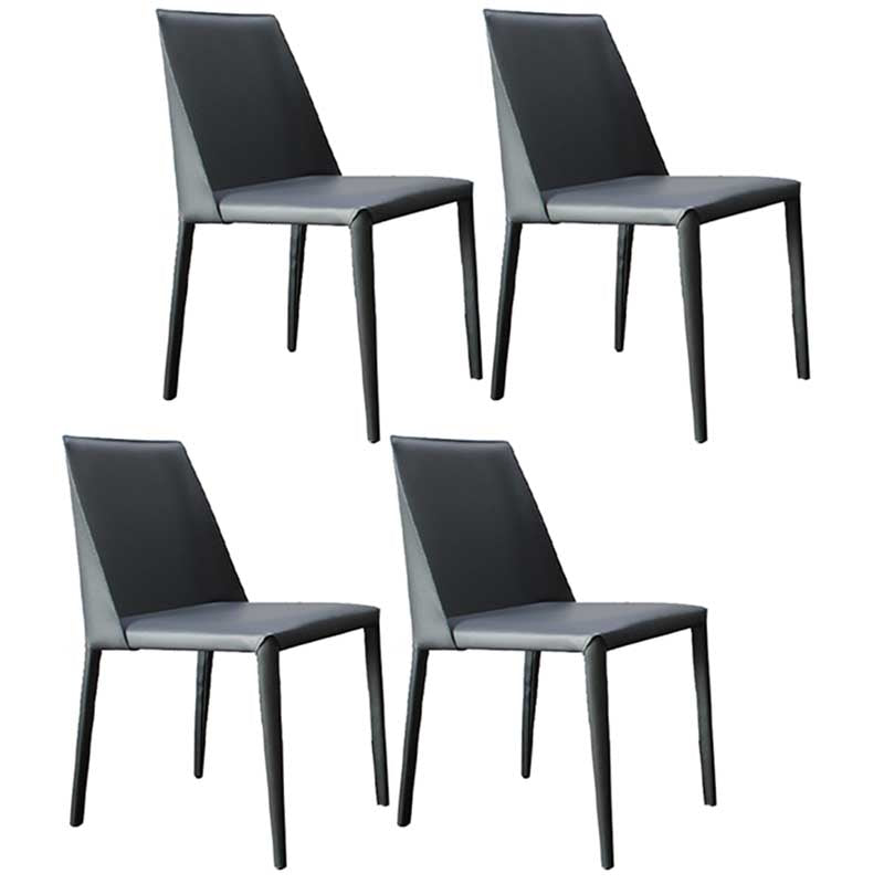 Contemporary Solid Back Chair 18'' Wide Leather Chair with 4 Metal Legs for Home Grey 4 Piece Set Clearhalo ' kitchen&dining_furn' 'Dining Chairs' 'Dining Tables & Seating' 'dining_chair' 'furn' 'furn_dining_chair' 'Furniture' 'furniture_dining_chair' 'Kitchen & Dining Furniture' 'kitchen' 3493011