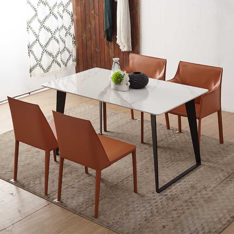 Contemporary Solid Back Chair 18'' Wide Leather Chair with 4 Metal Legs for Home Clearhalo ' kitchen&dining_furn' 'Dining Chairs' 'Dining Tables & Seating' 'dining_chair' 'furn' 'furn_dining_chair' 'Furniture' 'furniture_dining_chair' 'Kitchen & Dining Furniture' 'kitchen' 3493012