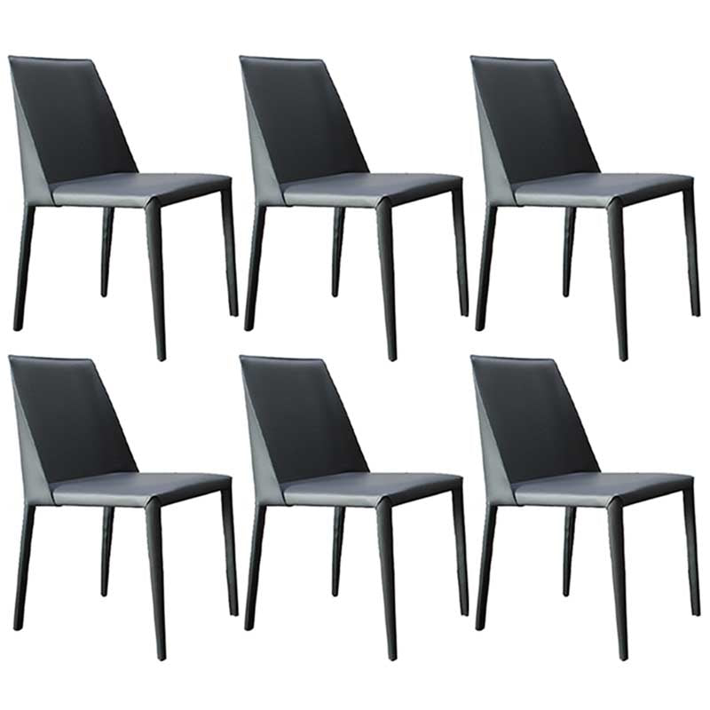 Contemporary Solid Back Chair 18'' Wide Leather Chair with 4 Metal Legs for Home Grey 6 Piece Set Clearhalo ' kitchen&dining_furn' 'Dining Chairs' 'Dining Tables & Seating' 'dining_chair' 'furn' 'furn_dining_chair' 'Furniture' 'furniture_dining_chair' 'Kitchen & Dining Furniture' 'kitchen' 3493013