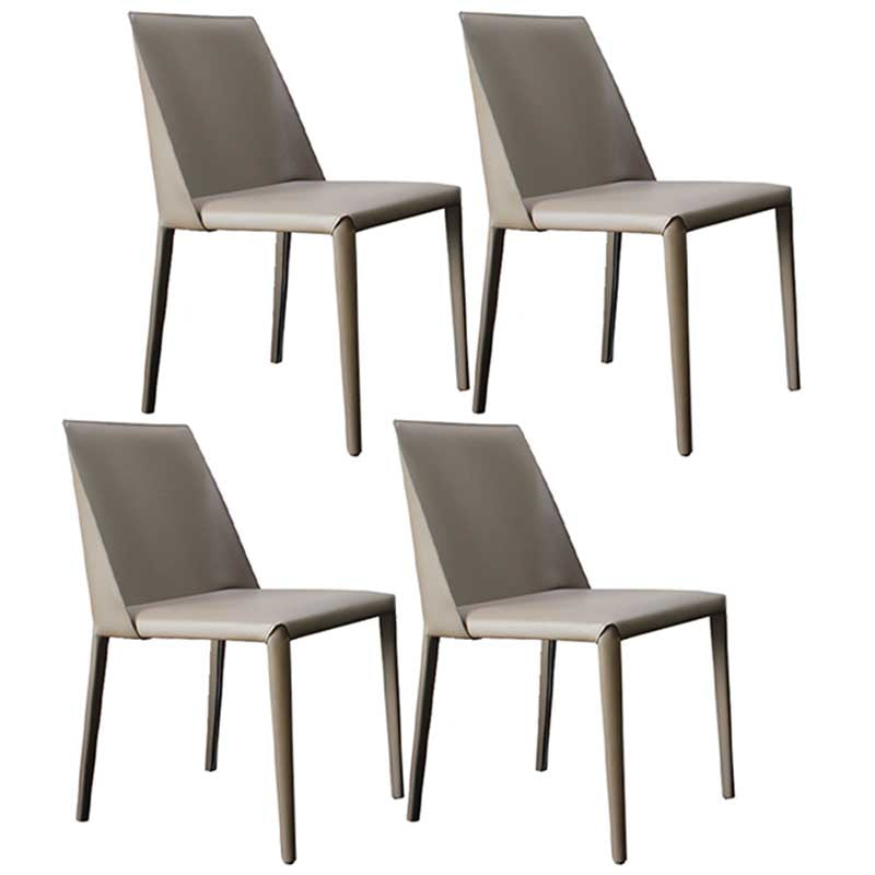 Contemporary Solid Back Chair 18'' Wide Leather Chair with 4 Metal Legs for Home Light Coffee 4 Piece Set Clearhalo ' kitchen&dining_furn' 'Dining Chairs' 'Dining Tables & Seating' 'dining_chair' 'furn' 'furn_dining_chair' 'Furniture' 'furniture_dining_chair' 'Kitchen & Dining Furniture' 'kitchen' 3493016