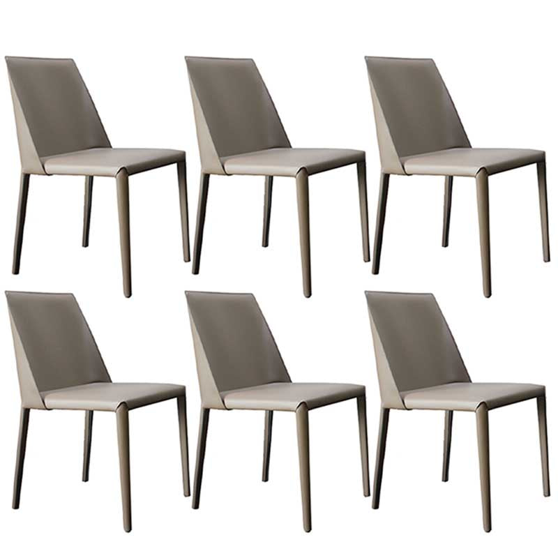 Contemporary Solid Back Chair 18'' Wide Leather Chair with 4 Metal Legs for Home Light Coffee 6 Piece Set Clearhalo ' kitchen&dining_furn' 'Dining Chairs' 'Dining Tables & Seating' 'dining_chair' 'furn' 'furn_dining_chair' 'Furniture' 'furniture_dining_chair' 'Kitchen & Dining Furniture' 'kitchen' 3493017
