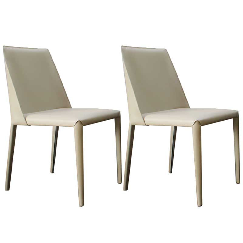 Contemporary Solid Back Chair 18'' Wide Leather Chair with 4 Metal Legs for Home Beige 2 Piece Set Clearhalo ' kitchen&dining_furn' 'Dining Chairs' 'Dining Tables & Seating' 'dining_chair' 'furn' 'furn_dining_chair' 'Furniture' 'furniture_dining_chair' 'Kitchen & Dining Furniture' 'kitchen' 3493019