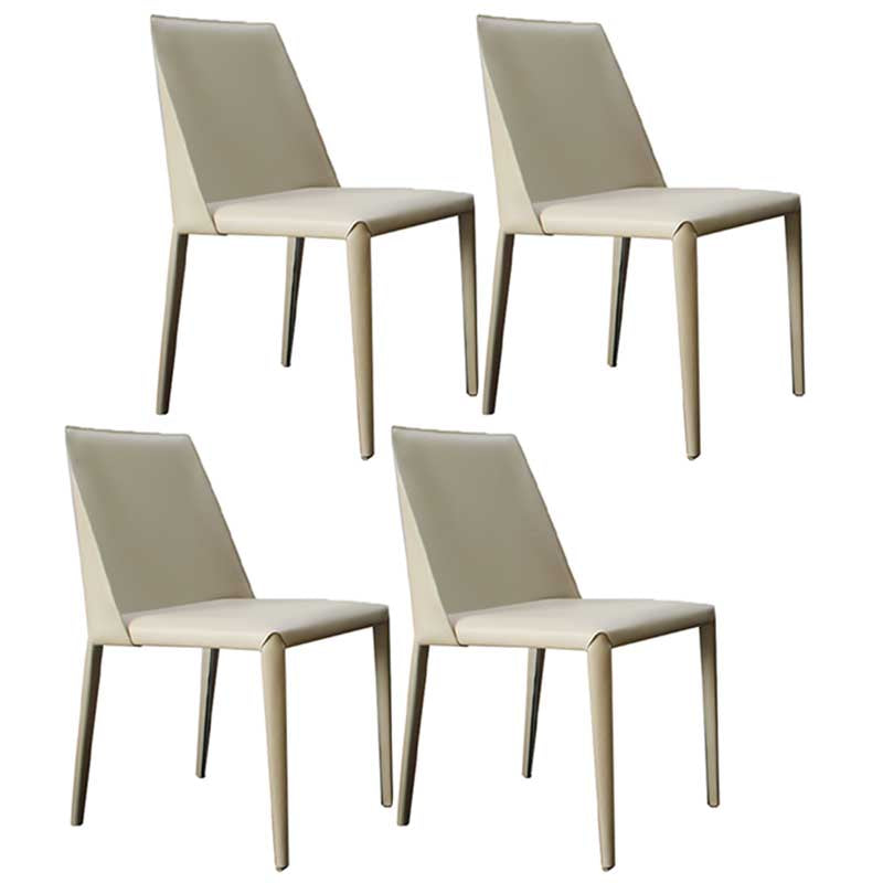 Contemporary Solid Back Chair 18'' Wide Leather Chair with 4 Metal Legs for Home Beige 4 Piece Set Clearhalo ' kitchen&dining_furn' 'Dining Chairs' 'Dining Tables & Seating' 'dining_chair' 'furn' 'furn_dining_chair' 'Furniture' 'furniture_dining_chair' 'Kitchen & Dining Furniture' 'kitchen' 3493020