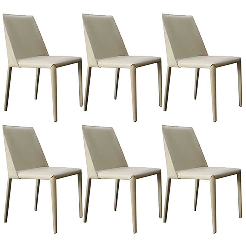 Contemporary Solid Back Chair 18'' Wide Leather Chair with 4 Metal Legs for Home Beige 6 Piece Set Clearhalo ' kitchen&dining_furn' 'Dining Chairs' 'Dining Tables & Seating' 'dining_chair' 'furn' 'furn_dining_chair' 'Furniture' 'furniture_dining_chair' 'Kitchen & Dining Furniture' 'kitchen' 3493021