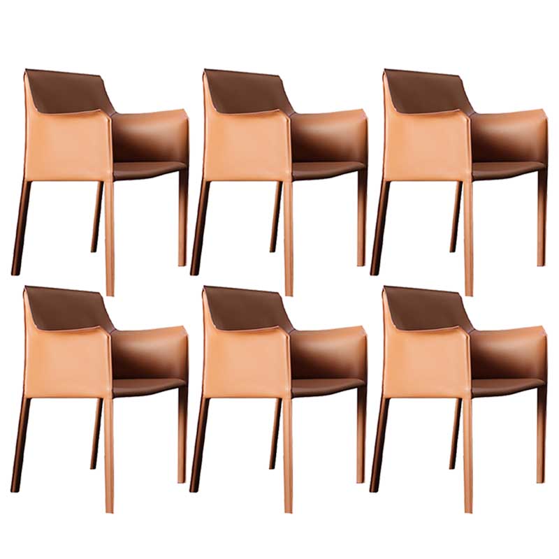 Contemporary Dining Chair 24'' Wide Arm Chair with Solid Back and 4 Metal Legs for Home Use Light Orange 6 Piece Set Clearhalo ' kitchen&dining_furn' 'Dining Chairs' 'Dining Tables & Seating' 'dining_chair' 'furn' 'furn_dining_chair' 'Furniture' 'furniture_dining_chair' 'Kitchen & Dining Furniture' 'kitchen' 3493086