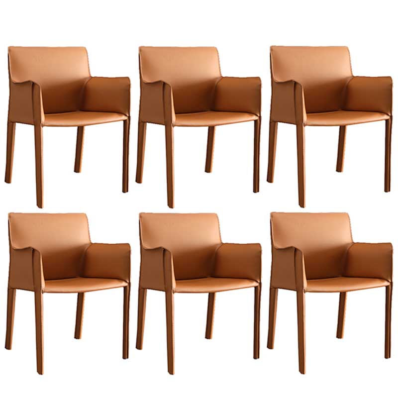 Contemporary Dining Chair 24'' Wide Arm Chair with Solid Back and 4 Metal Legs for Home Use Yellow-Brown 6 Piece Set Clearhalo ' kitchen&dining_furn' 'Dining Chairs' 'Dining Tables & Seating' 'dining_chair' 'furn' 'furn_dining_chair' 'Furniture' 'furniture_dining_chair' 'Kitchen & Dining Furniture' 'kitchen' 3493101