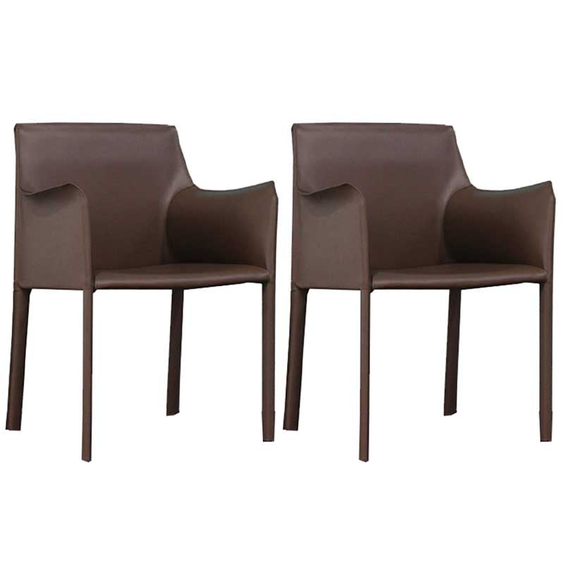Contemporary Dining Chair 24'' Wide Arm Chair with Solid Back and 4 Metal Legs for Home Use Brown 2 Piece Set Clearhalo ' kitchen&dining_furn' 'Dining Chairs' 'Dining Tables & Seating' 'dining_chair' 'furn' 'furn_dining_chair' 'Furniture' 'furniture_dining_chair' 'Kitchen & Dining Furniture' 'kitchen' 3493127