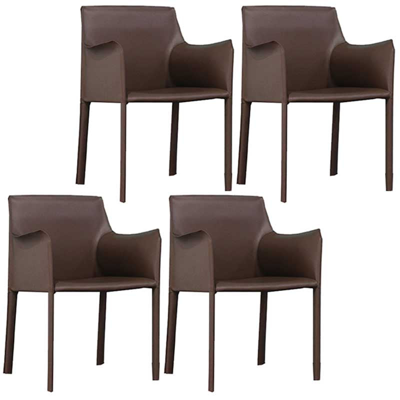 Contemporary Dining Chair 24'' Wide Arm Chair with Solid Back and 4 Metal Legs for Home Use Brown 4 Piece Set Clearhalo ' kitchen&dining_furn' 'Dining Chairs' 'Dining Tables & Seating' 'dining_chair' 'furn' 'furn_dining_chair' 'Furniture' 'furniture_dining_chair' 'Kitchen & Dining Furniture' 'kitchen' 3493128