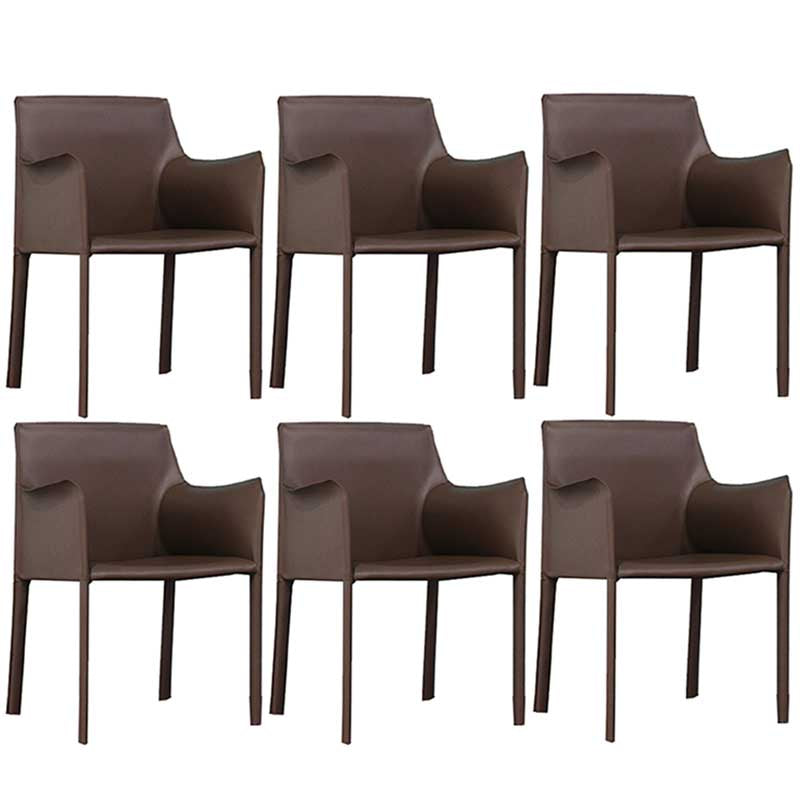 Contemporary Dining Chair 24'' Wide Arm Chair with Solid Back and 4 Metal Legs for Home Use Brown 6 Piece Set Clearhalo ' kitchen&dining_furn' 'Dining Chairs' 'Dining Tables & Seating' 'dining_chair' 'furn' 'furn_dining_chair' 'Furniture' 'furniture_dining_chair' 'Kitchen & Dining Furniture' 'kitchen' 3493129