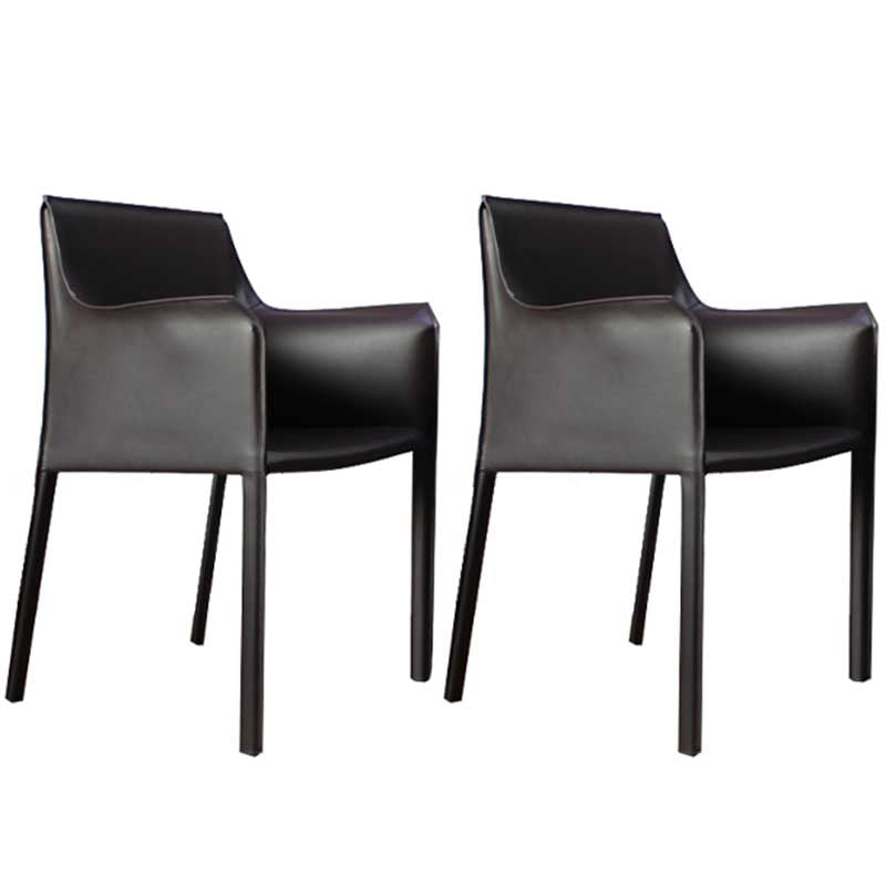 Contemporary Dining Chair 24'' Wide Arm Chair with Solid Back and 4 Metal Legs for Home Use Dark Coffee 2 Piece Set Clearhalo ' kitchen&dining_furn' 'Dining Chairs' 'Dining Tables & Seating' 'dining_chair' 'furn' 'furn_dining_chair' 'Furniture' 'furniture_dining_chair' 'Kitchen & Dining Furniture' 'kitchen' 3493135