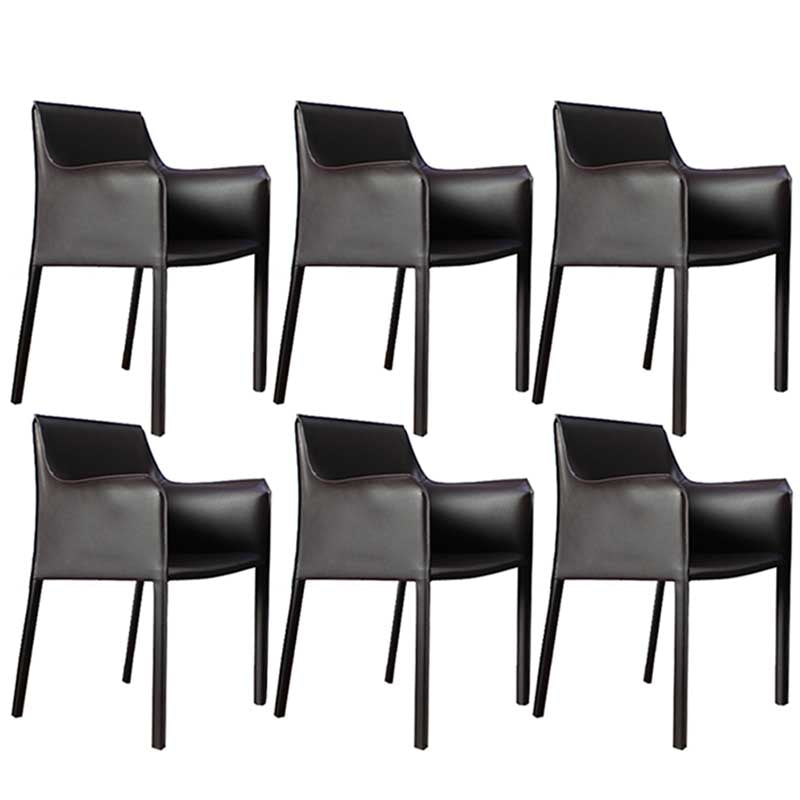 Contemporary Dining Chair 24'' Wide Arm Chair with Solid Back and 4 Metal Legs for Home Use Dark Coffee 6 Piece Set Clearhalo ' kitchen&dining_furn' 'Dining Chairs' 'Dining Tables & Seating' 'dining_chair' 'furn' 'furn_dining_chair' 'Furniture' 'furniture_dining_chair' 'Kitchen & Dining Furniture' 'kitchen' 3493137
