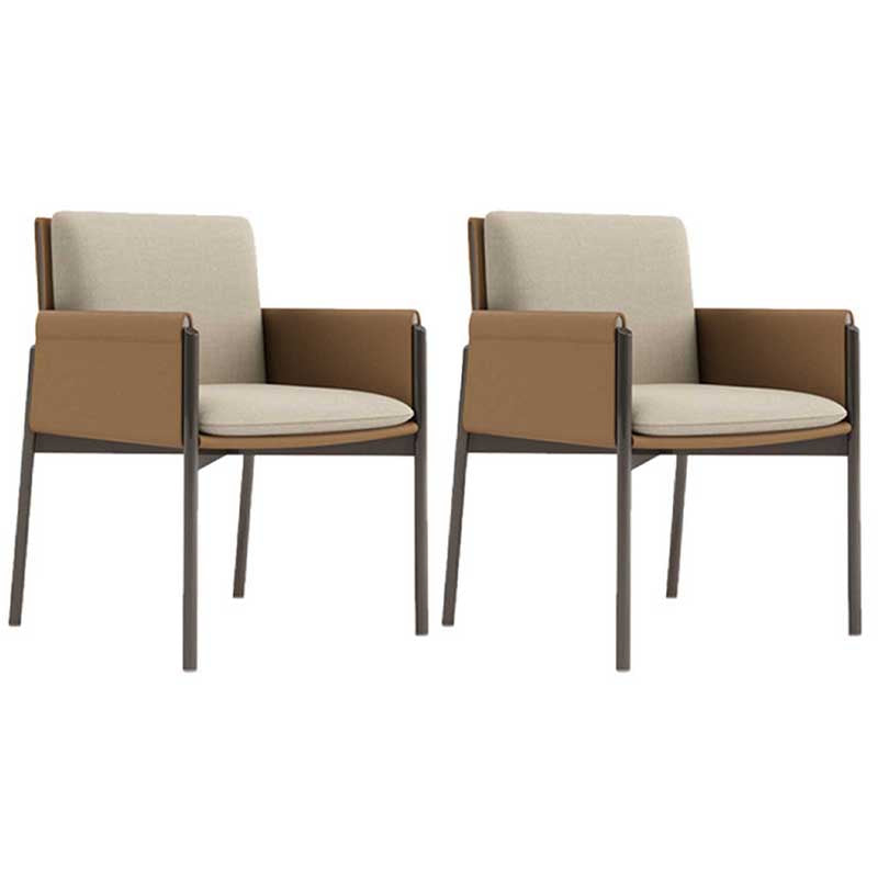 Metal Contemporary Dining Room Dining Arm Chair Matte Finish Square Dining Chair with Black Legs Coffee 2 Piece Set Clearhalo ' kitchen&dining_furn' 'Dining Chairs' 'Dining Tables & Seating' 'dining_chair' 'furn' 'furn_dining_chair' 'Furniture' 'furniture_dining_chair' 'Kitchen & Dining Furniture' 'kitchen' 3493205