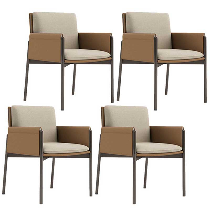Metal Contemporary Dining Room Dining Arm Chair Matte Finish Square Dining Chair with Black Legs Coffee 4 Piece Set Clearhalo ' kitchen&dining_furn' 'Dining Chairs' 'Dining Tables & Seating' 'dining_chair' 'furn' 'furn_dining_chair' 'Furniture' 'furniture_dining_chair' 'Kitchen & Dining Furniture' 'kitchen' 3493206