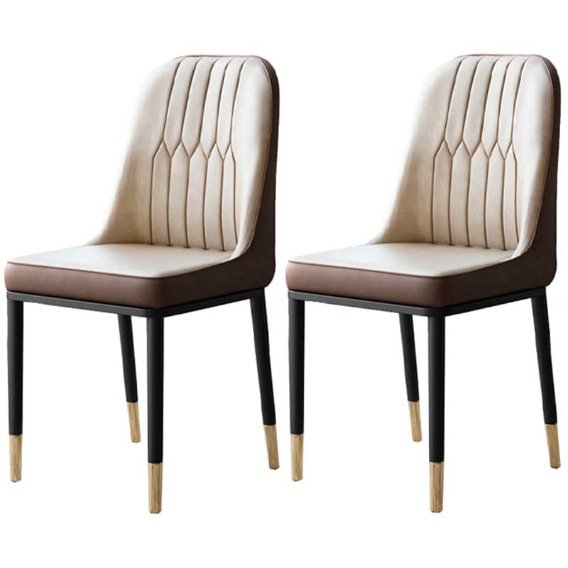 Metal Base Indoor Chair 18'' Wide Parsons Leather Chair for Restaurant White-Brown 2 Piece Set Clearhalo ' kitchen&dining_furn' 'Dining Chairs' 'Dining Tables & Seating' 'dining_chair' 'furn' 'furn_dining_chair' 'Furniture' 'furniture_dining_chair' 'Kitchen & Dining Furniture' 'kitchen' 3493231