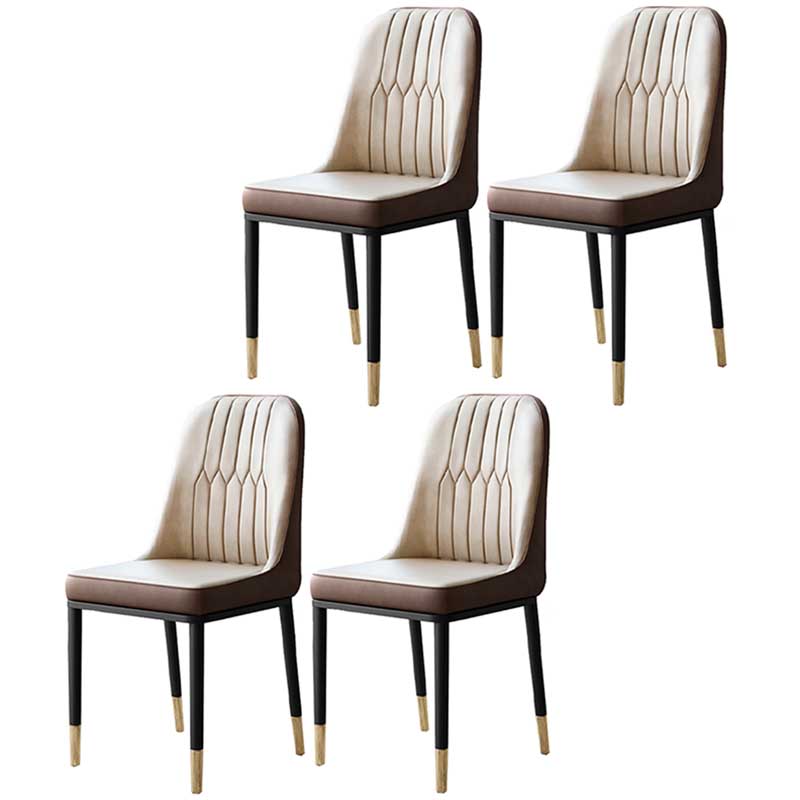 Metal Base Indoor Chair 18'' Wide Parsons Leather Chair for Restaurant White-Brown 4 Piece Set Clearhalo ' kitchen&dining_furn' 'Dining Chairs' 'Dining Tables & Seating' 'dining_chair' 'furn' 'furn_dining_chair' 'Furniture' 'furniture_dining_chair' 'Kitchen & Dining Furniture' 'kitchen' 3493233