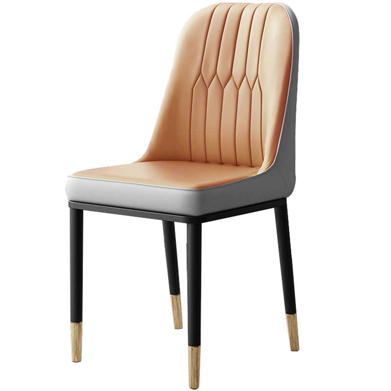Metal Base Indoor Chair 18'' Wide Parsons Leather Chair for Restaurant Light Brown 1 Piece Clearhalo ' kitchen&dining_furn' 'Dining Chairs' 'Dining Tables & Seating' 'dining_chair' 'furn' 'furn_dining_chair' 'Furniture' 'furniture_dining_chair' 'Kitchen & Dining Furniture' 'kitchen' 3493241