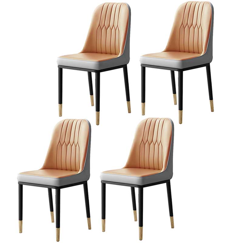 Metal Base Indoor Chair 18'' Wide Parsons Leather Chair for Restaurant Light Brown 4 Piece Set Clearhalo ' kitchen&dining_furn' 'Dining Chairs' 'Dining Tables & Seating' 'dining_chair' 'furn' 'furn_dining_chair' 'Furniture' 'furniture_dining_chair' 'Kitchen & Dining Furniture' 'kitchen' 3493243