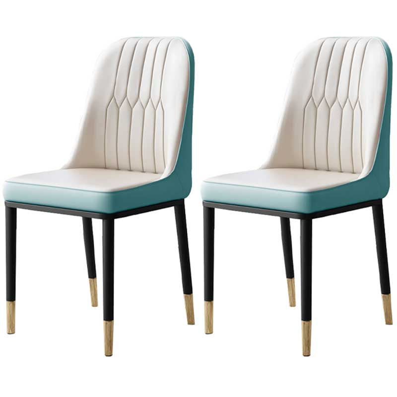 Metal Base Indoor Chair 18'' Wide Parsons Leather Chair for Restaurant White-Blue 2 Piece Set Clearhalo ' kitchen&dining_furn' 'Dining Chairs' 'Dining Tables & Seating' 'dining_chair' 'furn' 'furn_dining_chair' 'Furniture' 'furniture_dining_chair' 'Kitchen & Dining Furniture' 'kitchen' 3493245
