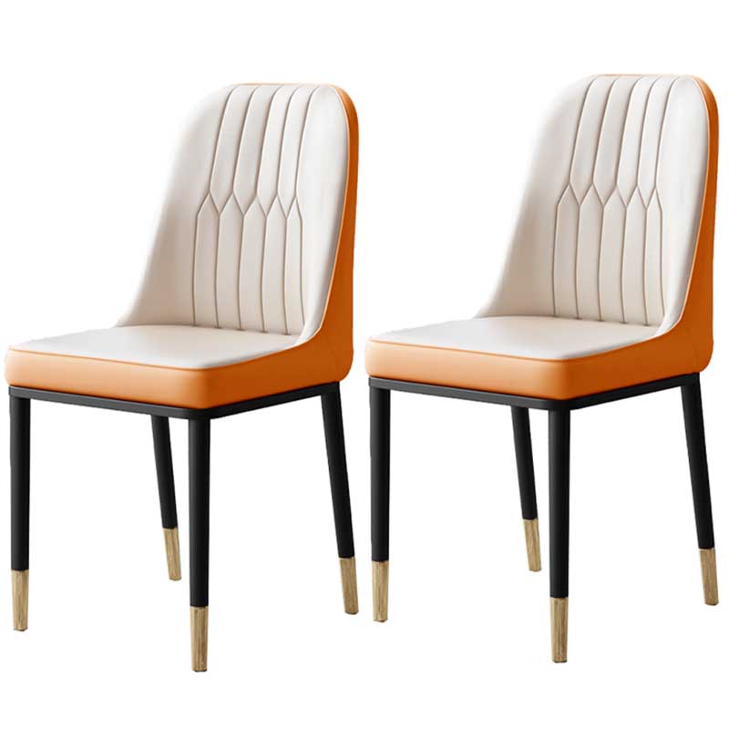 Metal Base Indoor Chair 18'' Wide Parsons Leather Chair for Restaurant White-Saffron 2 Piece Set Clearhalo ' kitchen&dining_furn' 'Dining Chairs' 'Dining Tables & Seating' 'dining_chair' 'furn' 'furn_dining_chair' 'Furniture' 'furniture_dining_chair' 'Kitchen & Dining Furniture' 'kitchen' 3493251