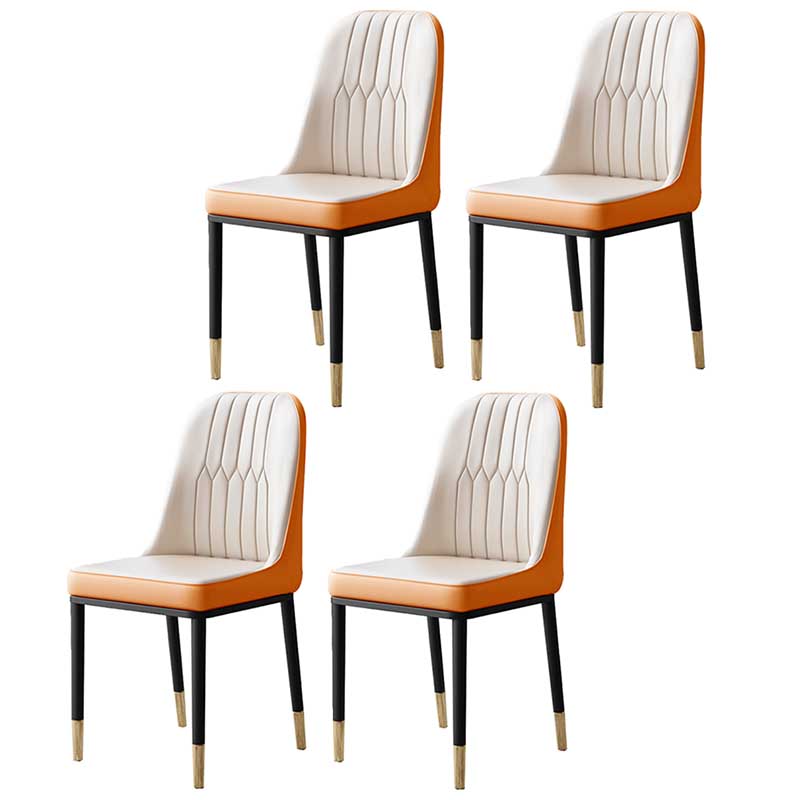 Metal Base Indoor Chair 18'' Wide Parsons Leather Chair for Restaurant White-Saffron 4 Piece Set Clearhalo ' kitchen&dining_furn' 'Dining Chairs' 'Dining Tables & Seating' 'dining_chair' 'furn' 'furn_dining_chair' 'Furniture' 'furniture_dining_chair' 'Kitchen & Dining Furniture' 'kitchen' 3493252