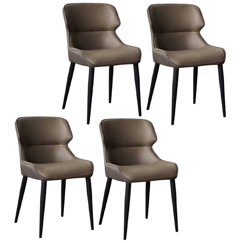 Modern Style Upholstered Chair Stackable Wingback Parsons Chair for Home Brown 4 Piece Set Clearhalo ' kitchen&dining_furn' 'Dining Chairs' 'Dining Tables & Seating' 'dining_chair' 'furn' 'furn_dining_chair' 'Furniture' 'furniture_dining_chair' 'Kitchen & Dining Furniture' 'kitchen' 3493323