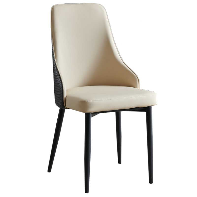 Industrial Dining Chair with 4 Black Metal Legs Solid Back Chair for Home Use Off-White 1 Piece Clearhalo ' kitchen&dining_furn' 'Dining Chairs' 'Dining Tables & Seating' 'dining_chair' 'furn' 'furn_dining_chair' 'Furniture' 'furniture_dining_chair' 'Kitchen & Dining Furniture' 'kitchen' 3493371