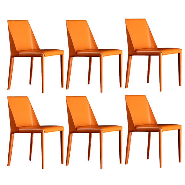Leather Contemporary Style Chair Home Side Dining Room Chair with Metal Legs Orange 6 Piece Set Clearhalo ' kitchen&dining_furn' 'Dining Chairs' 'Dining Tables & Seating' 'dining_chair' 'furn' 'furn_dining_chair' 'Furniture' 'furniture_dining_chair' 'Kitchen & Dining Furniture' 'kitchen' 3493510